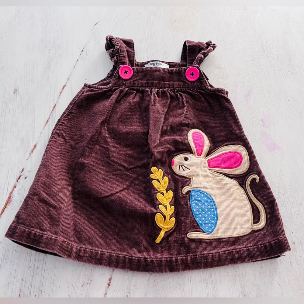 Baby Boden Corduroy Mouse Dress in Brown Size  6-12M